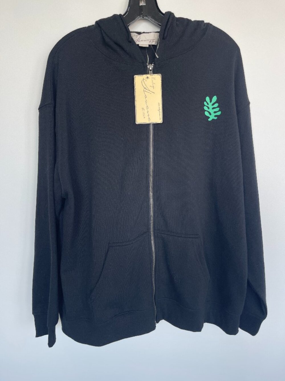 NWT Vintage Havana Tulum Gypsea Rhinestone Black Oversized Zip Up Hoodie Size S